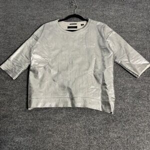 Scotch & Soda Amsterdams Blauw Shirt Womens Small Silver‎ Metallic Foil Crewneck